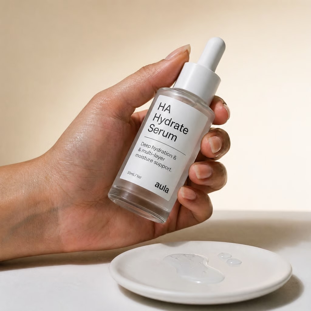Hand holding the Aula HA Hydrate Serum